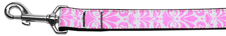 Damask Light Pink Nylon Dog Leash 5/8 inch wide 6ft Long